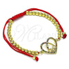 Oro Laminado Adjustable Bolo Bracelet, Gold Filled Style Mom and Heart Design, with Multicolor Micro Pave, Polished, Golden Finish, 03.381.0036.1.11 (04 MM Thickness, 11 Inches Length)