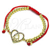 Oro Laminado Adjustable Bolo Bracelet, Gold Filled Style Mom and Heart Design, with Multicolor Micro Pave, Polished, Golden Finish, 03.381.0036.1.11 (04 MM Thickness, 11 Inches Length)