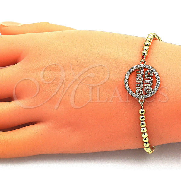 Gold Filled Bracelet — Adjustable Bolo Bracelet Mom Design with White Micro — alternate product view — SKU 146667 | Oro Laminado brazalete — Adjustable Bolo Bracelet Mom diseño with blanco Micro — SKU 146667