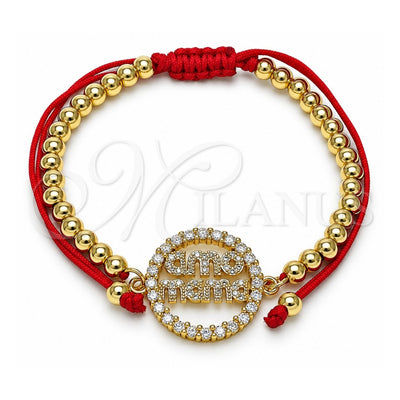 Oro Laminado Adjustable Bolo Bracelet, Gold Filled Style Mom Design, with White Micro Pave, Polished, Golden Finish, 03.381.0042.11 (04 MM Thickness, 11 Inches Length)