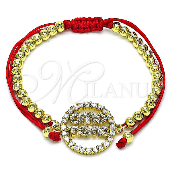 Gold Filled Bracelet — Adjustable Bolo Bracelet Mom Design with White Micro — main product view — SKU 146667 | Oro Laminado brazalete — Adjustable Bolo Bracelet Mom diseño with blanco Micro — SKU 146667