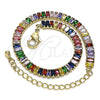 Oro Laminado Tennis Bracelet, Gold Filled Style Baguette Design, with Multicolor Cubic Zirconia, Polished, Golden Finish, 03.130.0008.4.07 (05 MM Thickness, 7 Inches Length)