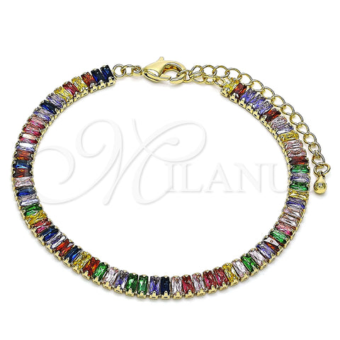 Oro Laminado Tennis Bracelet, Gold Filled Style Baguette Design, with Multicolor Cubic Zirconia, Polished, Golden Finish, 03.130.0008.4.07 (05 MM Thickness, 7 Inches Length)