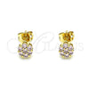 Oro Laminado Stud Earring, Gold Filled Style with Pink Cubic Zirconia, Polished, Golden Finish, 02.213.0358