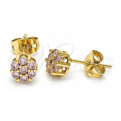 Oro Laminado Stud Earring, Gold Filled Style with Pink Cubic Zirconia, Polished, Golden Finish, 02.213.0358