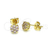 Oro Laminado Stud Earring, Gold Filled Style with Pink Cubic Zirconia, Polished, Golden Finish, 02.213.0358