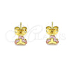Oro Laminado Stud Earring, Gold Filled Style with Pink Cubic Zirconia, Polished, Golden Finish, 02.213.0359