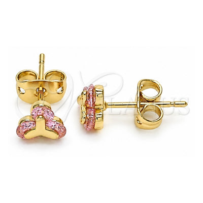 Oro Laminado Stud Earring, Gold Filled Style with Pink Cubic Zirconia, Polished, Golden Finish, 02.213.0359
