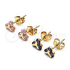 Oro Laminado Stud Earring, Gold Filled Style with Pink Cubic Zirconia, Polished, Golden Finish, 02.213.0359
