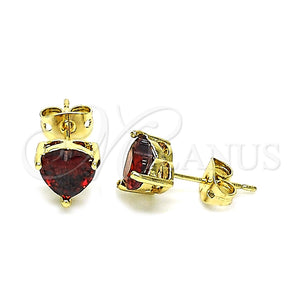 Gold Filled Ring — Stud Earring Heart Design with Garnet Cubic Zirconia — main product view — SKU 146685 | Oro Laminado anillo — Stud Earring corazón diseño with Garnet Cubic Zirconia — SKU 146685