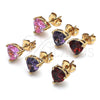 Oro Laminado Stud Earring, Gold Filled Style Heart Design, with Garnet Cubic Zirconia, Polished, Golden Finish, 02.213.0360.1