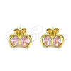 Oro Laminado Stud Earring, Gold Filled Style Bow Design, with Pink Cubic Zirconia, Polished, Golden Finish, 02.213.0361