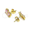 Oro Laminado Stud Earring, Gold Filled Style Bow Design, with Pink Cubic Zirconia, Polished, Golden Finish, 02.213.0361