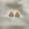 Oro Laminado Stud Earring, Gold Filled Style Bow Design, with Pink Cubic Zirconia, Polished, Golden Finish, 02.213.0361