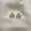 Oro Laminado Stud Earring, Gold Filled Style Bow Design, with Pink Cubic Zirconia, Polished, Golden Finish, 02.213.0361