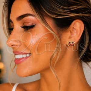 Gold Filled Ring — Stud Earring Bow Design with Garnet Cubic Zirconia — main product view — SKU 146688 | Oro Laminado anillo — Stud Earring Bow diseño with Garnet Cubic Zirconia — SKU 146688