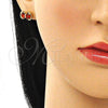 Oro Laminado Stud Earring, Gold Filled Style Bow Design, with Garnet Cubic Zirconia, Polished, Golden Finish, 02.213.0361.1