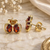 Oro Laminado Stud Earring, Gold Filled Style Bow Design, with Garnet Cubic Zirconia, Polished, Golden Finish, 02.213.0361.1