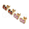Oro Laminado Stud Earring, Gold Filled Style Bow Design, with Garnet Cubic Zirconia, Polished, Golden Finish, 02.213.0361.1