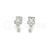Sterling Silver Stud Earring, key Design, with White Cubic Zirconia, Polished, Rhodium Finish, 02.285.0072.1