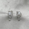 Sterling Silver Stud Earring, key Design, with White Cubic Zirconia, Polished, Rhodium Finish, 02.285.0072.1