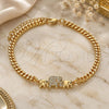Oro Laminado Fancy Bracelet, Gold Filled Style Elephant Design, with White and Black Micro Pave, Polished, Golden Finish, 03.341.0167.08 (04 MM Thickness, 8 Inches Length)