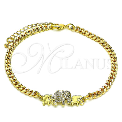Oro Laminado Fancy Bracelet, Gold Filled Style Elephant Design, with White and Black Micro Pave, Polished for wholesale, main product view