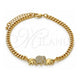 Oro Laminado Fancy Bracelet, Gold Filled Style Elephant Design, with White and Black Micro Pave, Polished, Golden Finish, 03.341.0167.08 (04 MM Thickness, 8 Inches Length)