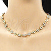Oro Laminado Fancy Necklace, Gold Filled Style Puff Mariner Design, with White Micro Pave, Polished, Golden Finish, 04.63.1407.28 (08 MM Thickness, 28 Inches Length)