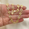 Oro Laminado Fancy Necklace, Gold Filled Style Puff Mariner Design, with White Micro Pave, Polished, Golden Finish, 04.63.1407.28 (08 MM Thickness, 28 Inches Length)