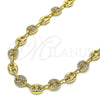 Oro Laminado Fancy Necklace, Gold Filled Style Puff Mariner Design, with White Micro Pave, Polished, Golden Finish, 04.63.1407.28 (08 MM Thickness, 28 Inches Length)