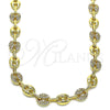 Oro Laminado Fancy Necklace, Gold Filled Style Puff Mariner Design, with White Micro Pave, Polished, Golden Finish, 04.63.1407.28 (08 MM Thickness, 28 Inches Length)