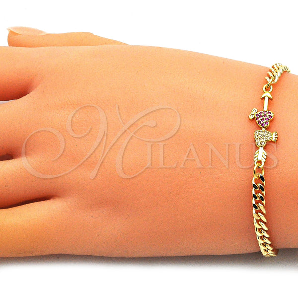 Gold Filled Bracelet — Fancy Bracelet Heart Design with Ruby and White — alternate product view — SKU 146700 | Oro Laminado brazalete — elegante Bracelet corazón diseño with Ruby and blanco — SKU 146700