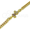 Oro Laminado Fancy Bracelet, Gold Filled Style Heart Design, with Ruby and White Micro Pave, Polished, Golden Finish, 03.368.0067.08 (04 MM Thickness, 8 Inches Length)
