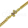 Oro Laminado Fancy Bracelet, Gold Filled Style Heart Design, with Ruby and White Micro Pave, Polished, Golden Finish, 03.368.0067.08 (04 MM Thickness, 8 Inches Length)