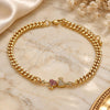 Oro Laminado Fancy Bracelet, Gold Filled Style Heart Design, with Ruby and White Micro Pave, Polished, Golden Finish, 03.368.0067.08 (04 MM Thickness, 8 Inches Length)