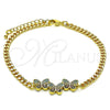 Oro Laminado Fancy Bracelet, Gold Filled Style Butterfly Design, with Multicolor Micro Pave, Polished, Golden Finish, 03.368.0068.08 (04 MM Thickness, 8 Inches Length)