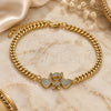 Oro Laminado Fancy Bracelet, Gold Filled Style Little Girl and Heart Design, with White Micro Pave, Polished, Golden Finish, 03.368.0070.08 (04 MM Thickness, 8 Inches Length)
