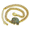 Oro Laminado Fancy Bracelet, Gold Filled Style Elephant Design, with Multicolor Micro Pave, Polished, Golden for wholesale, additional product view 4