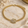 Oro Laminado Fancy Bracelet, Gold Filled Style Elephant Design, with White and Garnet Micro Pave, Polished, Golden Finish, 03.368.0073.08 (04 MM Thickness, 8 Inches Length)