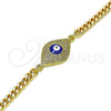 Oro Laminado Fancy Bracelet, Gold Filled Style Evil Eye Design, with White Micro Pave, Blue Enamel Finish, Golden Finish, 03.368.0075.08 (04 MM Thickness, 8 Inches Length)