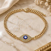Oro Laminado Fancy Bracelet, Gold Filled Style Evil Eye Design, with White Micro Pave, Blue Enamel Finish, Golden Finish, 03.368.0075.08 (04 MM Thickness, 8 Inches Length)