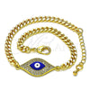 Oro Laminado Fancy Bracelet, Gold Filled Style Evil Eye Design, with White Micro Pave, Blue Enamel Finish, Golden Finish, 03.368.0076.08 (04 MM Thickness, 8 Inches Length)