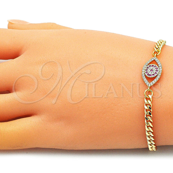 Gold Filled Bracelet — Fancy Bracelet Evil Eye Design with Ruby and — alternate product view — SKU 146711 | Oro Laminado brazalete — elegante Bracelet Evil Eye diseño with Ruby and — SKU 146711