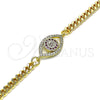 Oro Laminado Fancy Bracelet, Gold Filled Style Evil Eye Design, with Ruby and White Micro Pave, Polished, Golden Finish, 03.368.0077.1.08 (04 MM Thickness, 8 Inches Length)