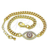 Oro Laminado Fancy Bracelet, Gold Filled Style Evil Eye Design, with Ruby and White Micro Pave, Polished, Golden Finish, 03.368.0077.1.08 (04 MM Thickness, 8 Inches Length)