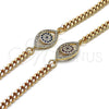 Oro Laminado Fancy Bracelet, Gold Filled Style Evil Eye Design, with Ruby and White Micro Pave, Polished, Golden Finish, 03.368.0077.1.08 (04 MM Thickness, 8 Inches Length)