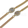 Oro Laminado Fancy Bracelet, Gold Filled Style Evil Eye Design, with Ruby and White Micro Pave, Polished, Golden Finish, 03.368.0077.1.08 (04 MM Thickness, 8 Inches Length)