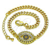 Oro Laminado Fancy Bracelet, Gold Filled Style Evil Eye Design, with Sapphire Blue and White Micro Pave, Polished, Golden Finish, 03.368.0078.08 (04 MM Thickness, 8 Inches Length)