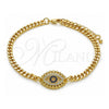 Oro Laminado Fancy Bracelet, Gold Filled Style Evil Eye Design, with Sapphire Blue and White Micro Pave, Polished, Golden Finish, 03.368.0078.08 (04 MM Thickness, 8 Inches Length)